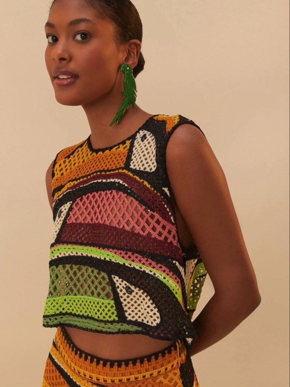 FARM Rio Tucán Crochet Crop Top, Small
